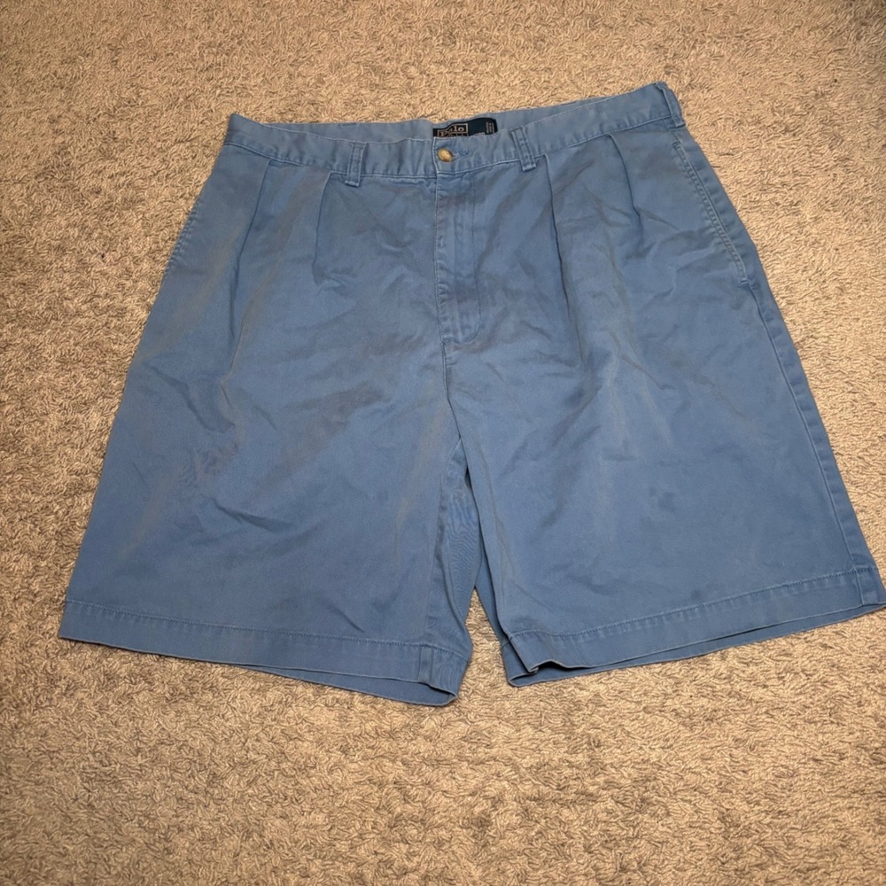 Polo Ralph Lauren Tyler Short Mens 34 Blue Pleated Cotton Classic Chino Shorts